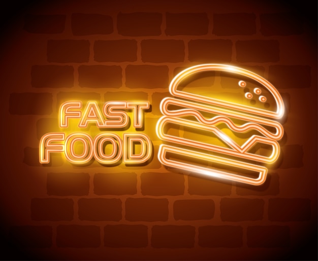 etichetta al neon hamburger fast food