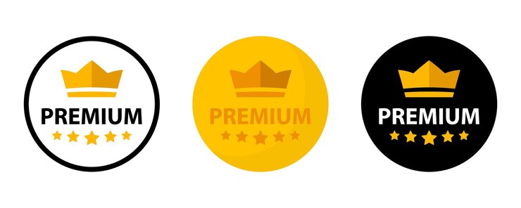 Etichetta di qualità premium Distintivi vettoriali piatti di migliore qualità Icona Premium con corona e stelle Illustrazione vettoriale Etichetta rotonda con qualità a tre livelli Icona Vip in stile piatto