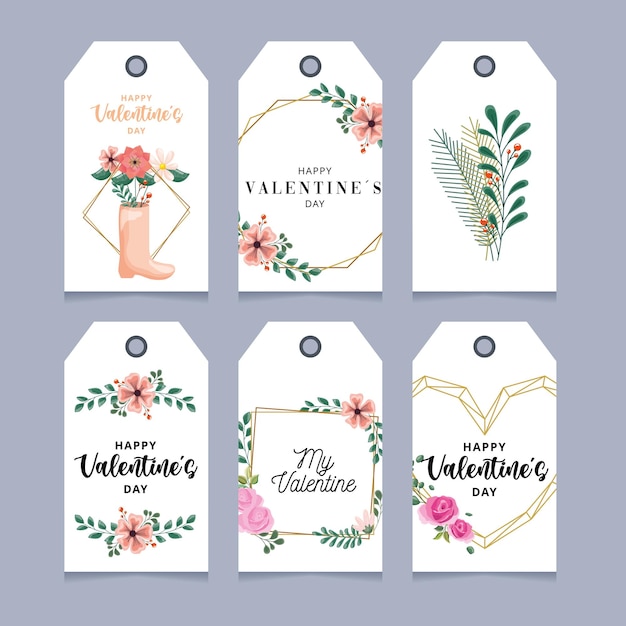 Etichetta di San Valentino con decorazioni floreali.
