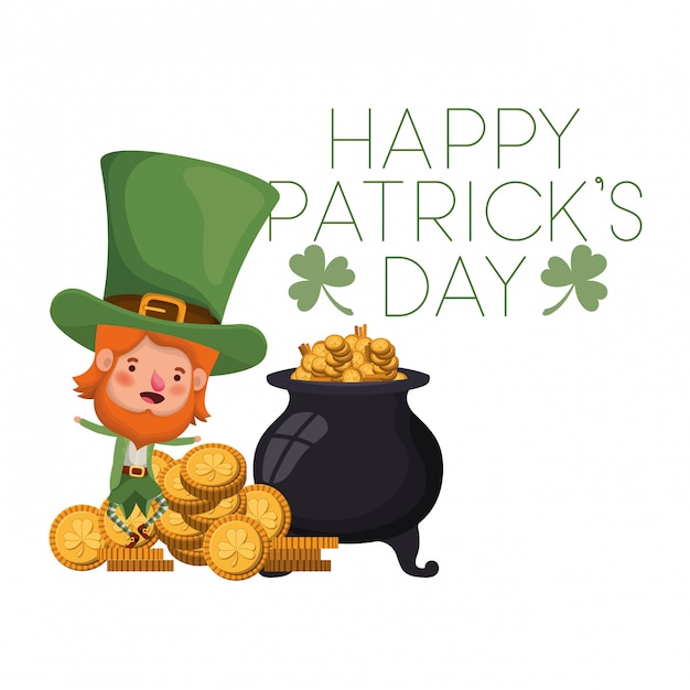 Etichetta giorno felice patrick con personaggio leprechaun