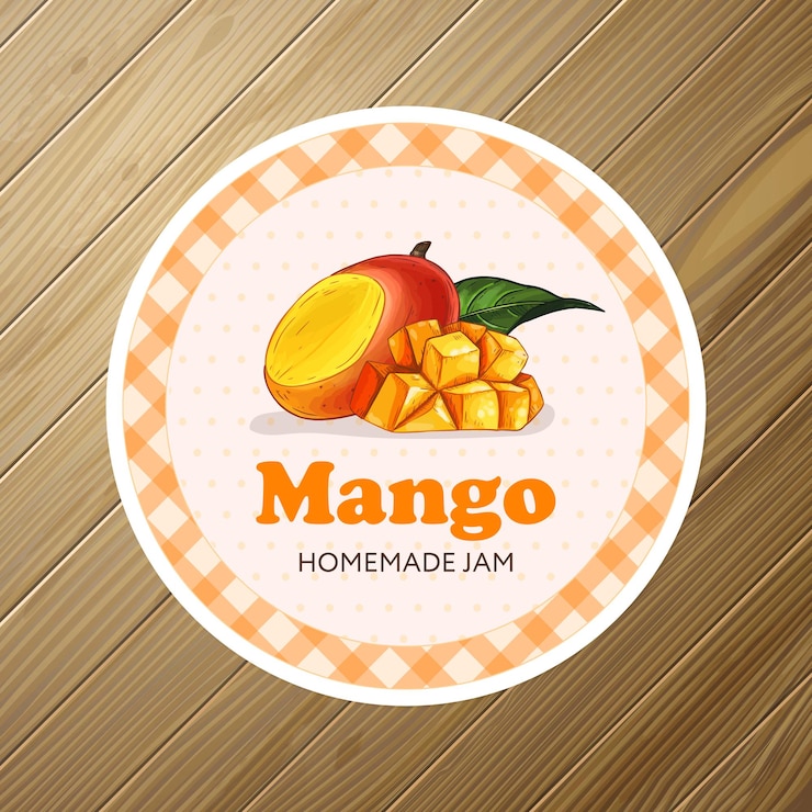 Vettore etichetta rotonda o design adesivo con illustrazione di mango
