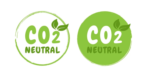 Etichette CO2 neutrale Impronta di carbonio zero Produzione ecologica senza emissioni di carbonio Progettazione grafica vettoriale