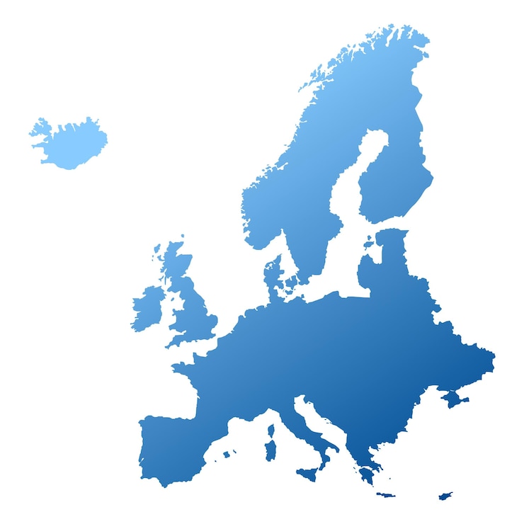Europa in blu in stile gradiente mappa Europa mappa del continente su sfondo bianco poster per presentazioni