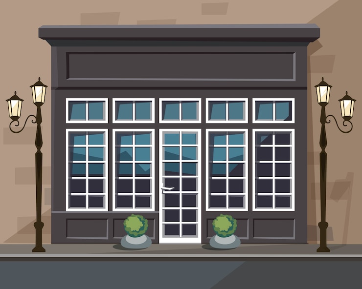 Vettore europian shop museum restaurant store con windows