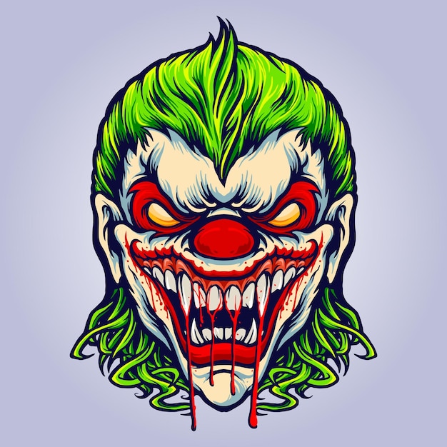 Evil Angry Joker Blood Vampire Illustrazioni vettoriali per il tuo lavoro Logo, t-shirt di merce mascotte, adesivi e disegni di etichette, poster, biglietti di auguri pubblicitari società o marchi.