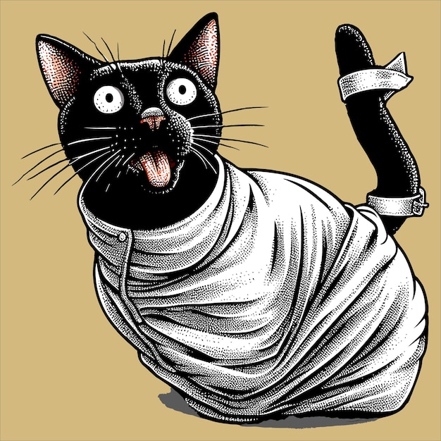 Evil Bombay Cat Cute Cartoon che indossa una camicia di forza illustrazione vettoriale per poster di magliette clip art