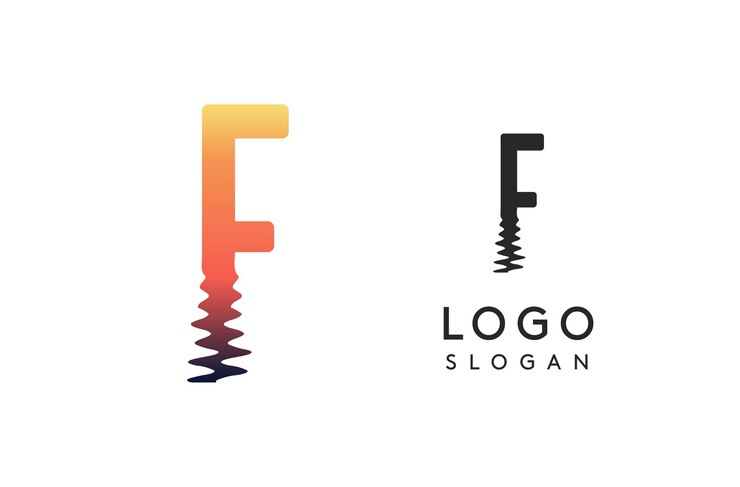 Vettore f modello di lettera del logo riflesso del tramonto sull'acqua o percorso del tramonto logotipo per la creatività