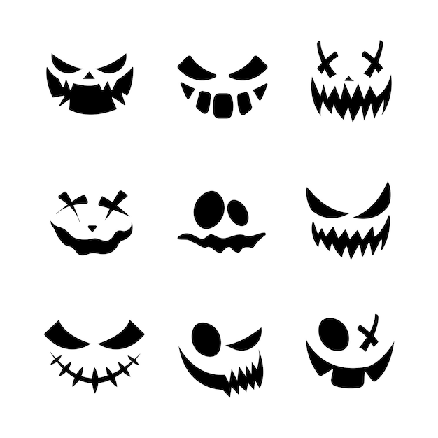 Facce spaventose di zucca di Halloween o sorriso di pennellata fantasma