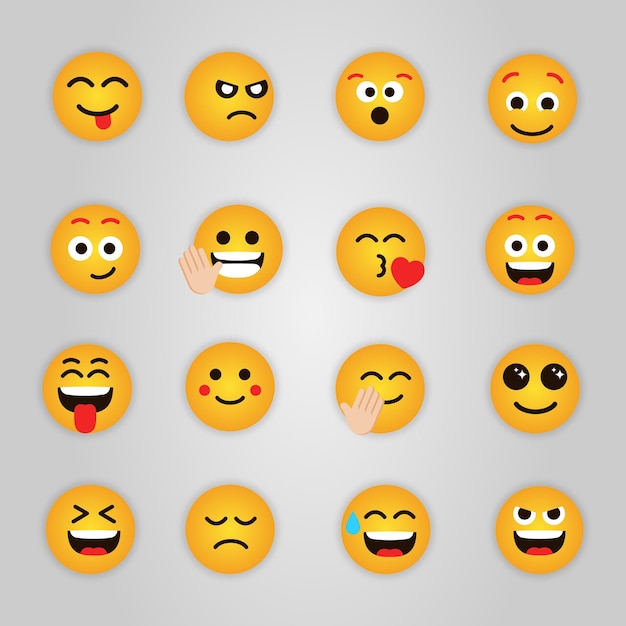Faccia di emoji del fumetto con diverse emoticon su di esso