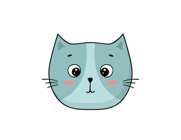 Faccia di gatto disegnata a mano. Testa del gattino del fumetto di vettore.