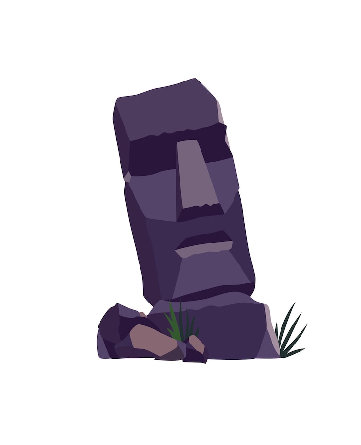Vettore faccia di pietra sull'isola di pasqua. antica statua moai. famoso simbolo di viaggio. turismo e vacanza oggetto tropicale. idolo di pietra