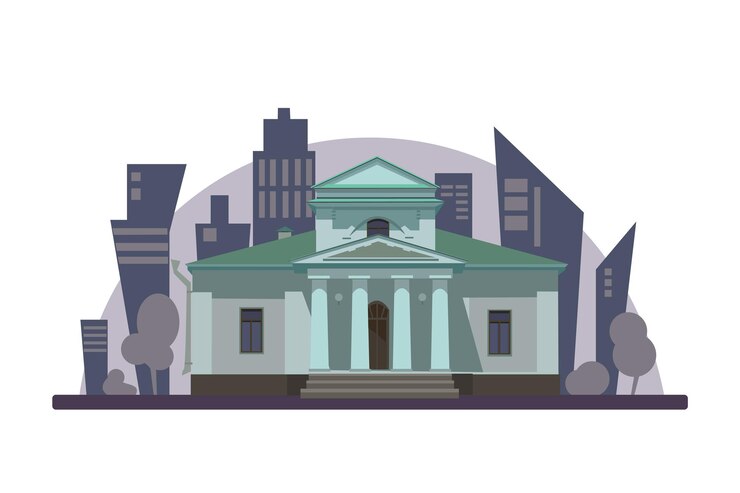 Vettore facciata di un museo o di un edificio governativo illustrazione del museo isolata su sfondo bianco