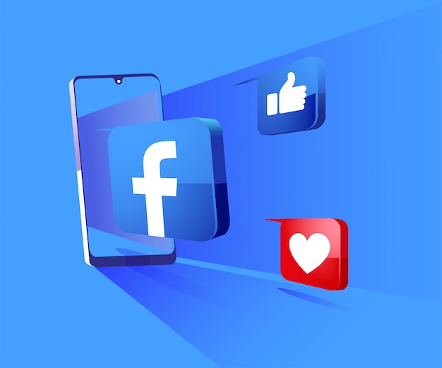 Facebook 3d social media con illustrazione del simbolo dello smartphone