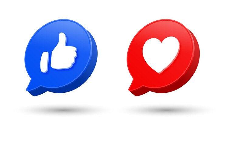 Vettore facebook like and love icon in 3d round fumetto pulsante per le icone di notifica dei social media