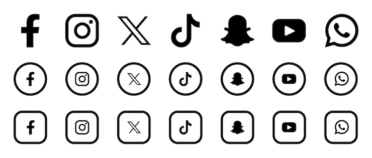Vettore facebook twitter instagram youtube snapchat whatsapp tik tok loghi dei social media icone dei social media