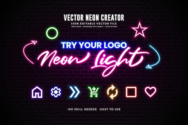 Facile Effetto di luce al neon Lavora con forma e testo