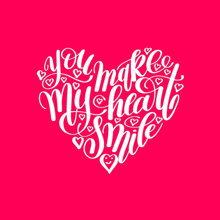 Vettore fai sorridere il mio cuore con una citazione scritta a mano con lettere di calligrafia per il design di san valentino