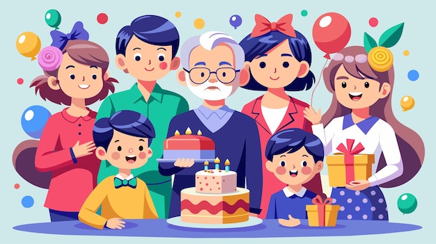 Famiglia celebra il compleanno del nonno con torte e regali