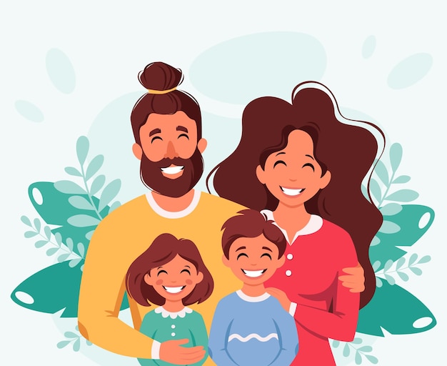 Famiglia felice con figlio e figlia