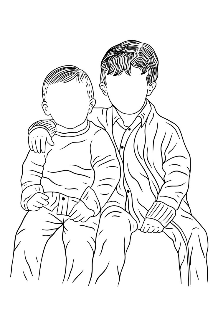 Vettore famiglia felice fratello e sorella fratello figlia e figlio amore bambini amici bambini piccoli bambini linea arte disegnata a mano stile
