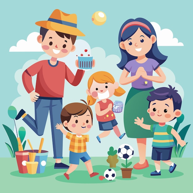 Famiglia felice sullo sfondo di una bella casa e della natura