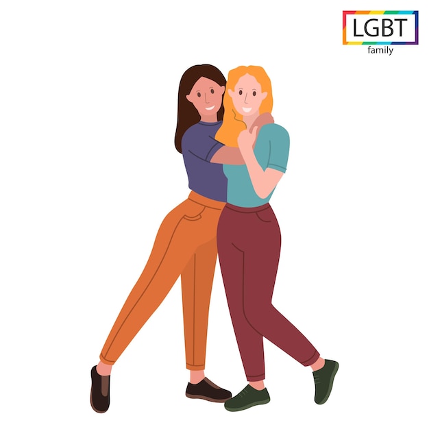 Famiglia LGBT due ragazze amichevoli che abbracciano - Illustrazione vettoriale