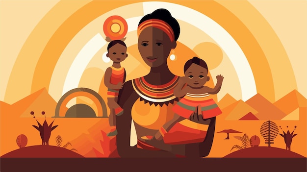 Famiglia nativa africana rappresentata artisticamente