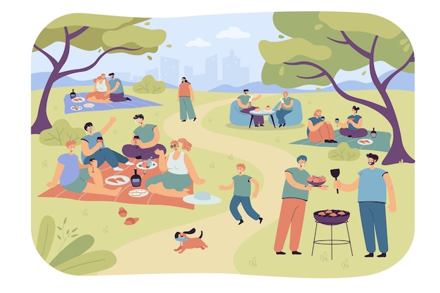 Famiglie e amici che riposano nel parco cittadino
