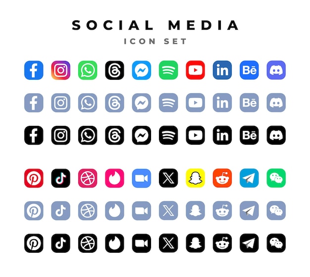 Famose icone dei social media logo simbolo collezione nera