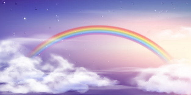 Fantasia arcobaleno del cielo. Colori degli arcobaleni dei cieli leggiadramente, paesaggio magico ed illustrazione del cielo di sogno
