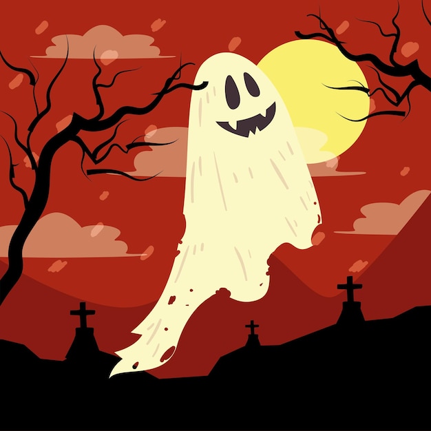 Fantasma di Halloween nel cimitero