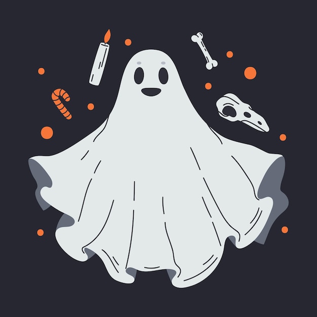 Fantasma spaventoso di Halloween illustrazione vettoriale piatta Fantasma di Halloween disegnato a mano