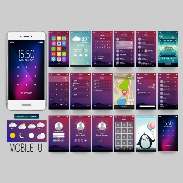 Vettore fantastica app mobile con schermi diversi