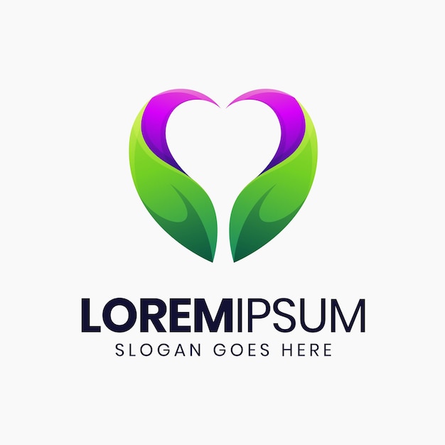 Fantastico modello di logo sfumato con foglie di cuore
