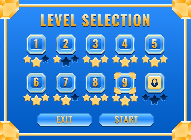 fantasy diamond golden game ui interfaccia di selezione del livello di fantasia per elementi di asset gui