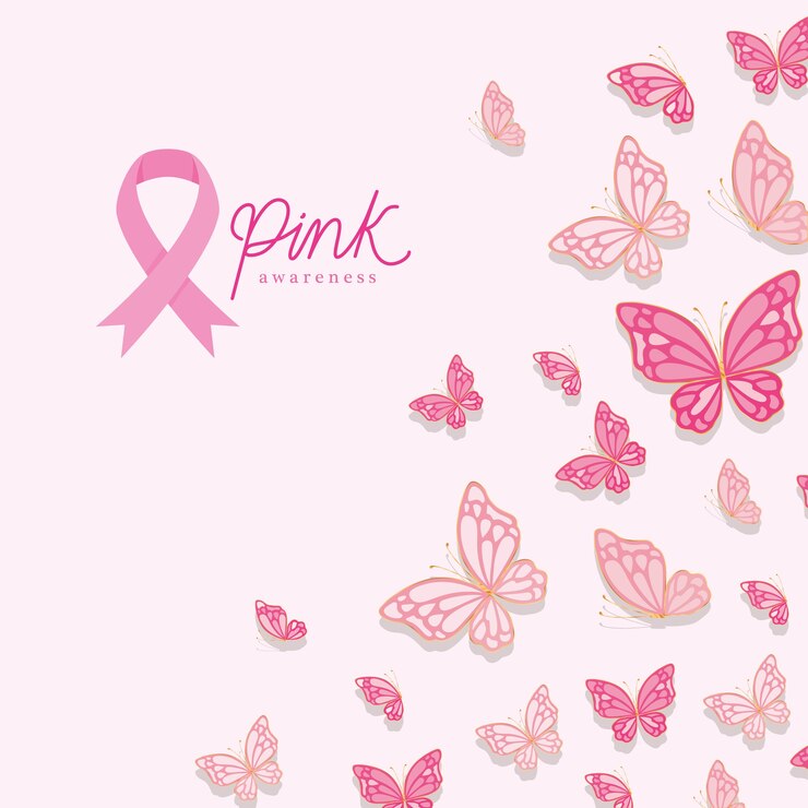 Vettore farfalle di design di sensibilizzazione rosa, cancro al seno e tema della campagna