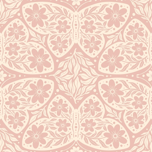 Farfalle disegnate a mano fiori disegno senza cuciture folklore scandinavo farfalla senza cuciture consistenza floreale