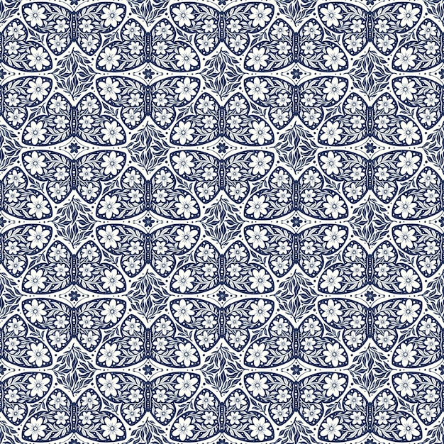 Farfalle disegnate a mano fiori disegno senza cuciture folklore scandinavo farfalla senza cuciture consistenza floreale