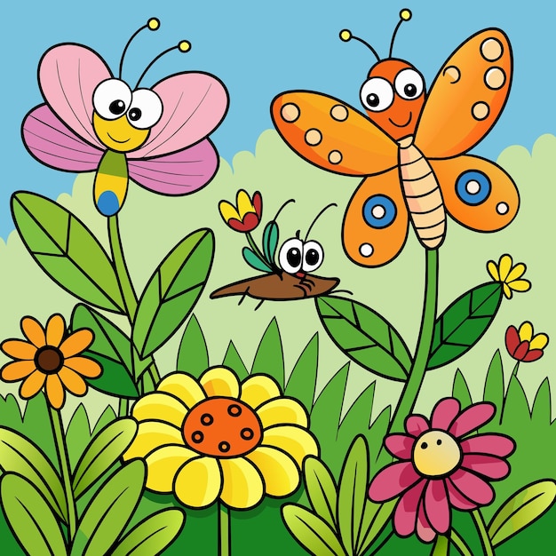Farfalle e libellule nel giardino dei fiori