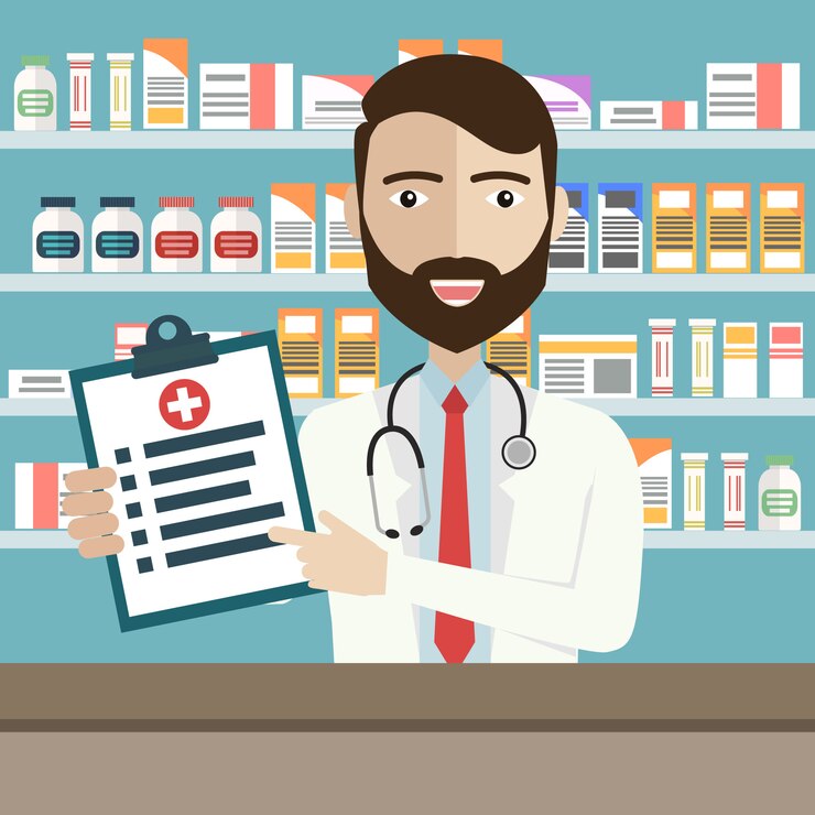 Vettore farmacista in farmacia