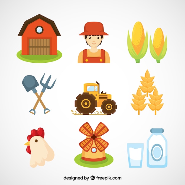 Farmer e oggetti essenziali agricoli