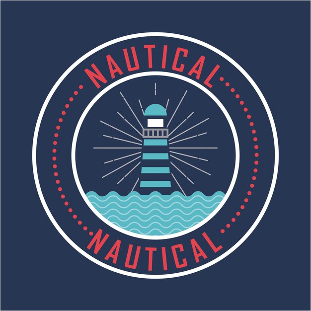 Faro nautico con poster di natura mare blu
