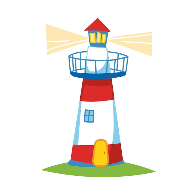 Faro nella striscia rossa Illustrazione vettoriale in stile cartone animato Clipart isolato