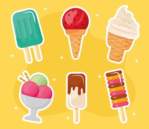Fascio di sei gelati impostare icone
