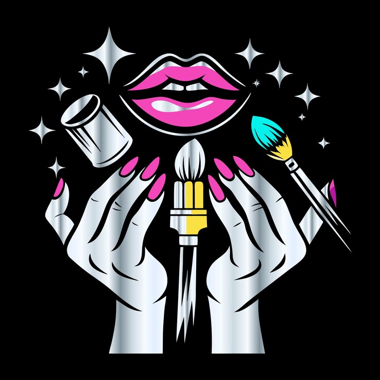 Vettore fashionable beauty salon icon manicure lips eyebrows amp hair in vector per logo di lucidatura delle unghie