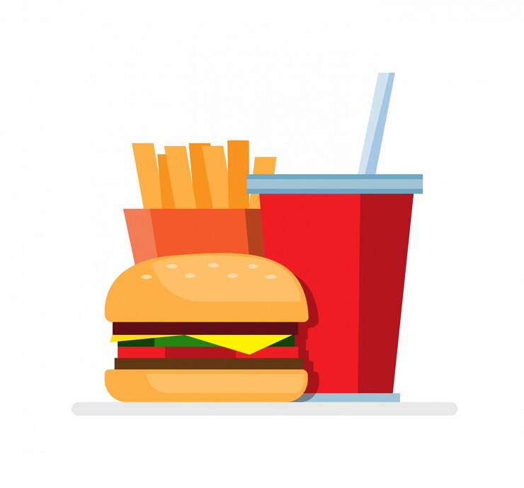 fast food, patatine fritte e bevande analcoliche, menu illustrazione piatto cibo