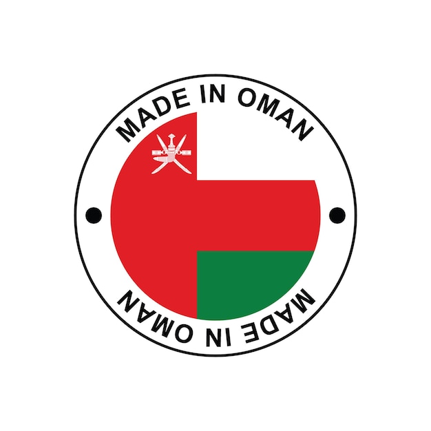 Fatto in Oman francobollo circolare con bandiera su sfondo bianco illustrazione vettoriale