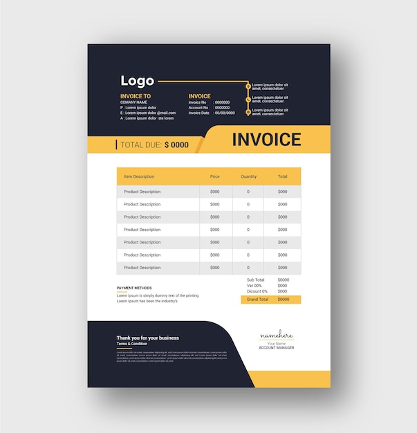 Fattura creativa e preventivi di fatturazione Template Design