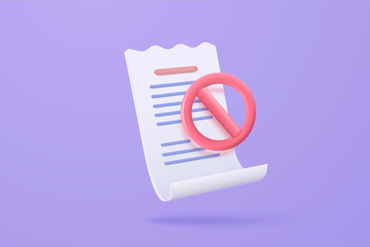 Vettore fattura vettoriale 3d per la transazione di pagamento stop icon fattura di casa d'affari spese idea concetto nessun problema di ingresso fallimento avviso avviso 3d cartone animato carta ricevuta icona vettoriale render illustrazione