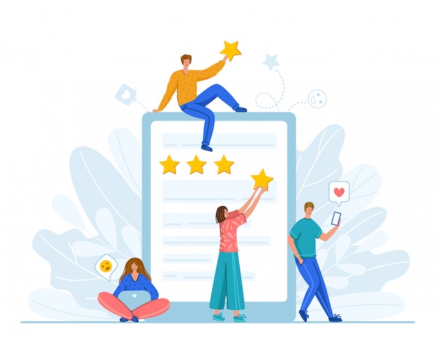 Feedback del cliente o concetto di revisione e valutazione del servizio online, clienti soddisfatti